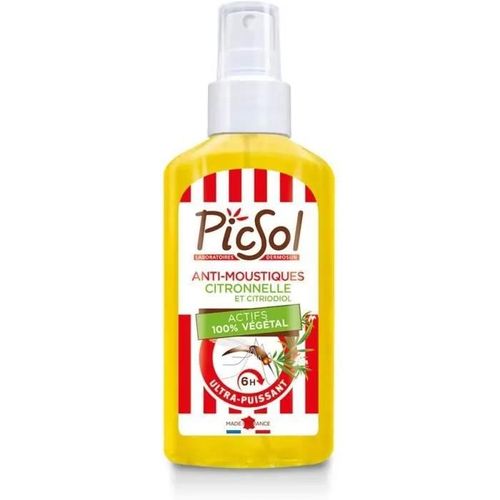 PicSol Spray Anti-Moustiques Citronnelle/Citriodiol Actifs 100% Végétal - 125 ml