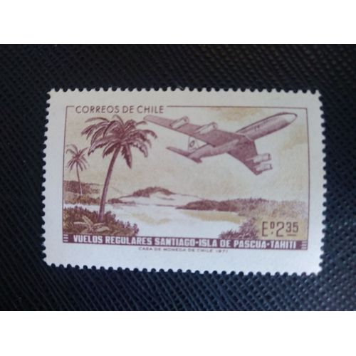 Timbre Chili Yt 375 Boeing 707 Au-Dessus De L'île De Pâques 1971 ( 110806 )