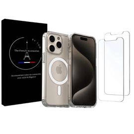 Coque Magsafe Iphone 15 Pro Max Coque Transparente + 2 Verres Trempés De Protection, Film De Protection D Écran 