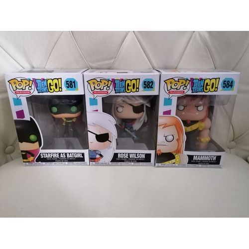 Série De 3 Figurines Funko Pop Television - Starfire As Batgirl - Rose Wilson - Mammoth - Teen Titans Go ! - N° 581, 582, 584