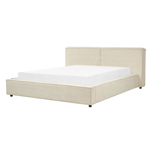 Lit double en velours côtelé beige 160 x 200 cm LINARDS