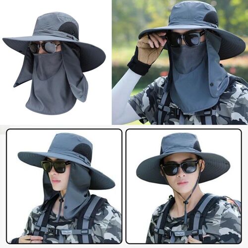 Chapeau D'été À Séchage Rapide Pour Hommes Et Femmes, Masque Facial D'extérieur, Chapeau Seau À Large Bord, Protection Solaire, Casquette À Large Bord Pour La Pêche Et La Chasse