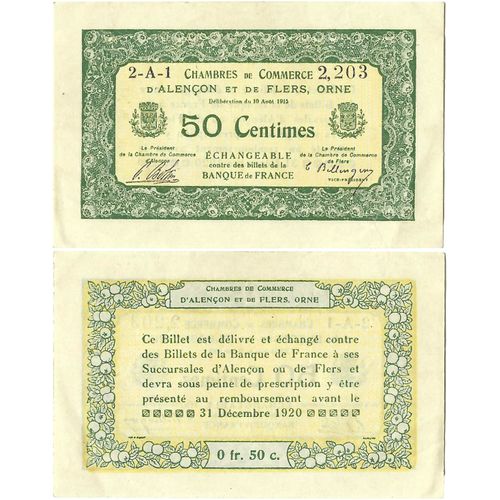 France - Billet - Chambres De Commerce D'alencon Et Flers - 50 Centimes - Neuf - 1915 - 15-190