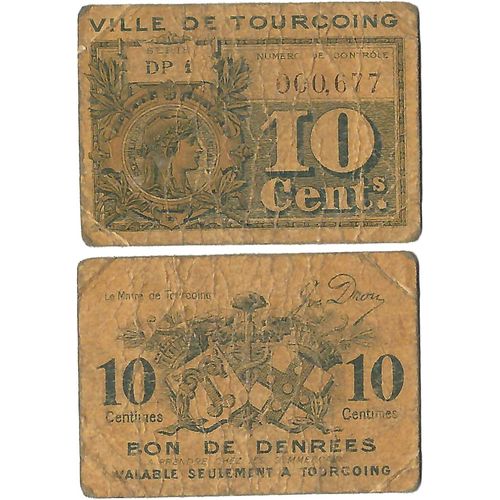 France - Billet - Ville De Tourcoing - Bon De Denrées - 10 Centimes - 1918 - 15-189