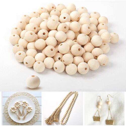 Perles Bois, 100pcs 20mm Perles En Bois Naturel, Grosses Boules En Bois Avec Trou, Pour La Fabrication De Bijoux, Bracelets, Décorations Crétives
