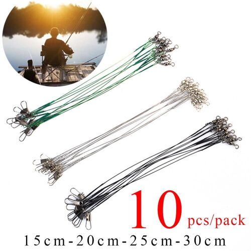 Ligne De Pêche En Acier Anti-Morsure, Leader De Fil En Acier Avec Pivot, Accessoire De Pêche, Noyau De Plomb, Fil De Pêche 15cm-30cm 10 Pièces