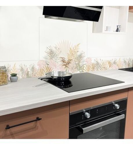 Fond De Hotte Adhésif En Aluminium Floral Beige Et Blanc - 70x60 Cm