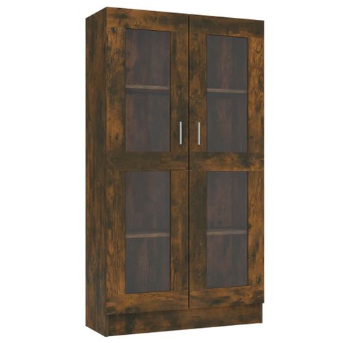 Armoire À Vitrine Lot 1 Bois Contreplaqué Chêne Fumé 82,5x30,5x150 Cm Portes Et Compartiments