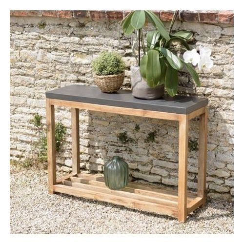 Macabane - Hans - Console Rect. Pm Double Plateau Effet Béton Foncé Et Acacia - Gris