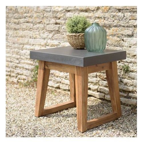 Macabane - Hans - Table D'appoint Rect. 50x40cm Effet Béton Foncé Pieds Trapèze - Gris