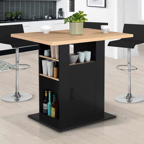 Ilot Central Ugo 110 Cm Bois Noir Et Imitation Hêtre Avec Rangements