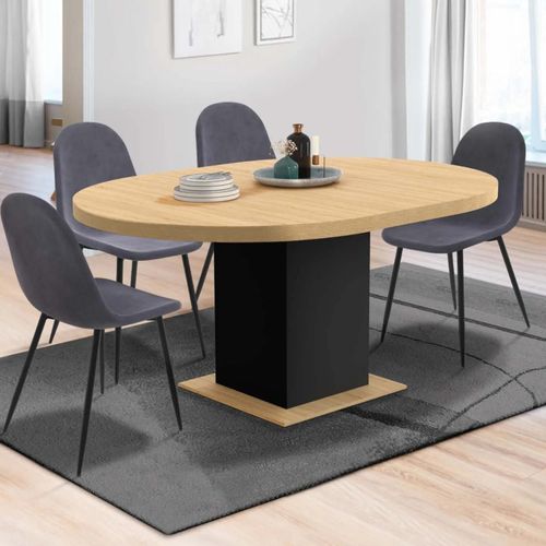 Table À Manger Extensible Ronde Eden 6-8 Personnes Bois Et Noir 120-160 Cm