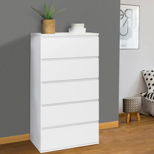 Chiffonnier 5 Tiroirs Tomi 60 Cm Bois Blanc Commode Semainier
