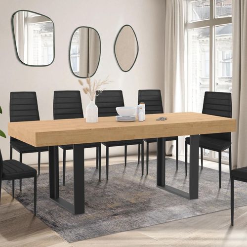 Table À Manger Extensible Rectangle Oregon 6-10 Personnes Façon Chêne Et Noir 160-200 Cm