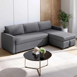 Canapé D'angle Convertible Noah Avec Méridienne Coffre En Tissu Gris Anthracite