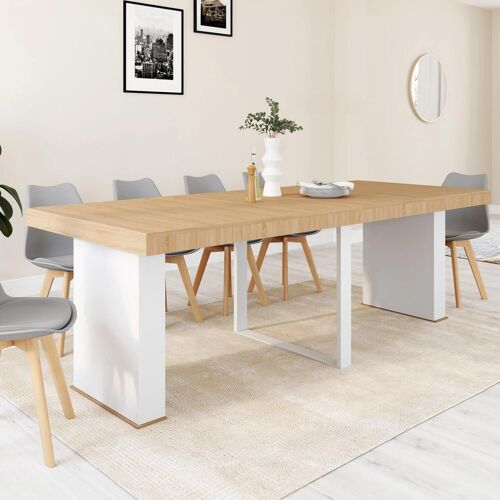 Table console extensible eden 10 personnes 235 cm bois et blanc