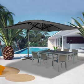 Parasol Déporté Rotatif 360 Calvi Gris 3x4 M Avec Housse