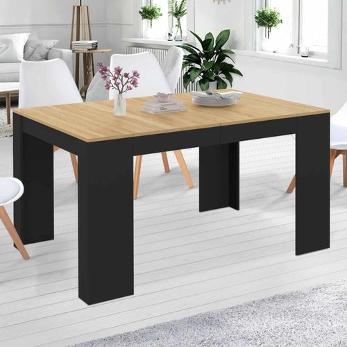 Idmarket Table Console Extensible Orlando 6 Personnes 140 Cm Bois Noir Et Façon Hêtre
