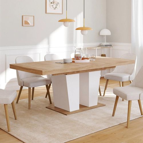 Idmarket Table À Manger Extensible Eliad 6-10 Personnes Bois Et Blanc 160-200 Cm