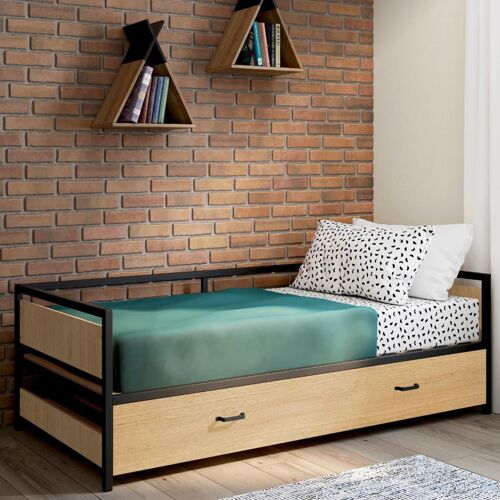 Lit banquette 90 x 190 cm detroit convertible 180 x 190 cm style industriel