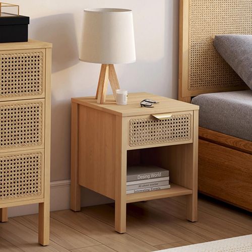 Lot De 2 Tables De Chevet Edhen Cannage Avec 1 Tiroir Et 1 Niche