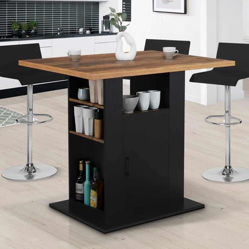 Ilot Central Ugo 110 Cm Bois Noir Et Effet Bois Foncé Hawkins Avec Rangements