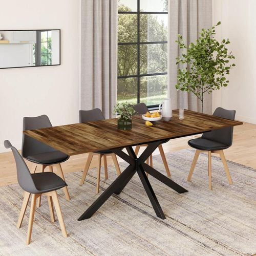 Idmarket Table À Manger Extensible Rectangle Alix Plateau Hawkins Avec Rangement 6-10 Personnes Bois Foncé Et Noir 160-200 Cm