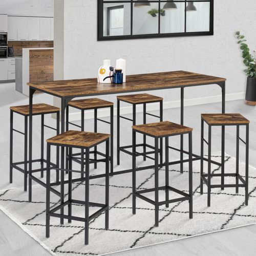 Table Haute De Bar Dayton 150 Cm Et 6 Tabourets Effet Vieilli Design Industriel