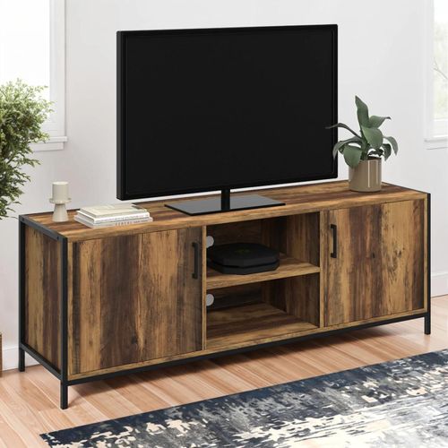 Meuble Tv 140 Cm Hawkins 2 Portes Bois Foncé Design Industriel