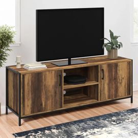 Meuble Tv 140 Cm Hawkins 2 Portes Bois Foncé Design Industriel