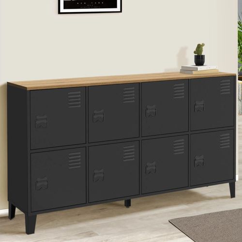 Idmarket Buffet Casier 139 Cm Ester 8 Portes En Métal Noir Plateau Bois Design Industriel