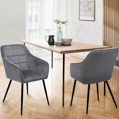 Lot De 2 Chaises De Salle À Manger Mady En Velours Gris Clair Avec Accoudoirs