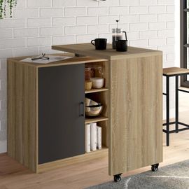 Ilot Rotatif Polo Meuble De Bar Pivotant 2 En 1 Imitation Hêtre Porte Noire