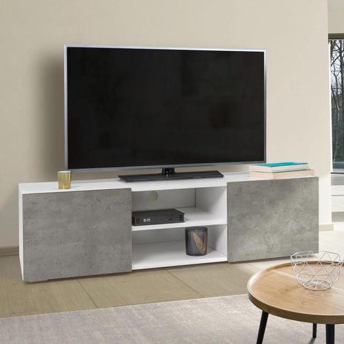 Meuble Tv Eli Blanc Portes Effet Béton