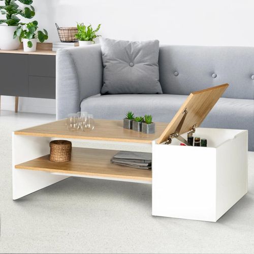 Table Basse Bar Contemporaine Izia Avec Coffre Bois Et Blanc