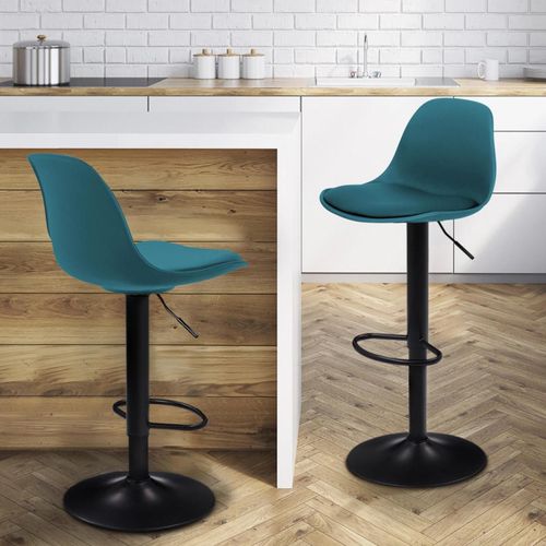 Lot De 2 Tabourets De Bar Karl Design Bleu Canard Pied Noir