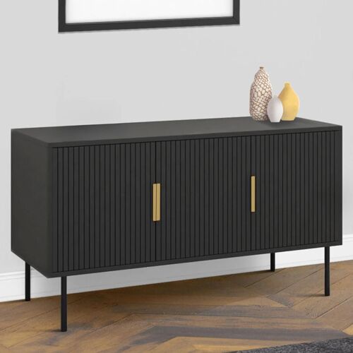 Buffet 110 cm marcel noir 3 portes effet lattes
