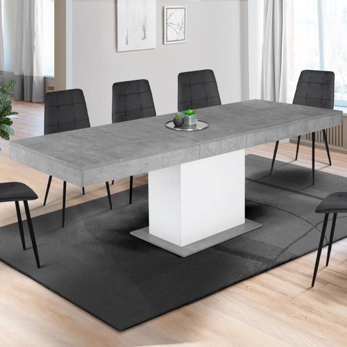Table À Manger Extensible Rectangle Eden 6-10 Personnes Béton Et Blanc 160-200 Cm
