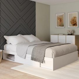 Cadre De Lit Double Salem Avec Rangements Et Sommier 140 X 190 Cm Blanc