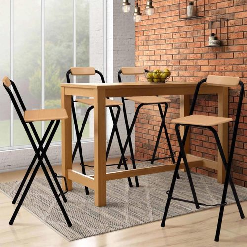 Idmarket Lot De 4 Tabourets De Bar Pliants Detroit Structure Noire Avec Assise Effet Bois Design Industriel