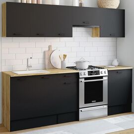 Cuisine complète 240 cm SUBTIL avec plan de travail 7 éléments bois et noir