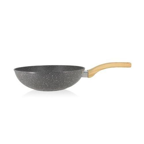 Menastyl - Wok cannelle 28 cm avec poignées en bois clair - Gris