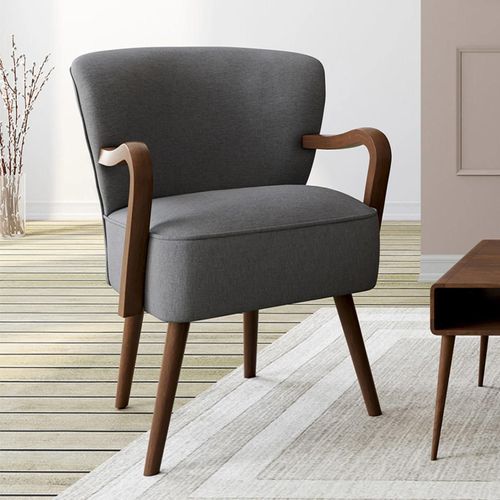 Idmarket Fauteuil Vintage Lucien Gris Anthracite Pieds Bois Foncé