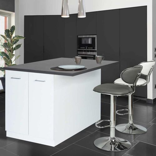 Ilot Central Ivo 120 Cm Blanc Avec Plan De Travail Gris Anthracite