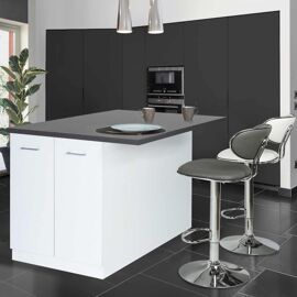 Ilot Central Ivo 120 Cm Blanc Avec Plan De Travail Gris Anthracite