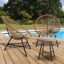 Idmarket Salon De Jardin Izmir Table Et 2 Fauteuils Oeuf