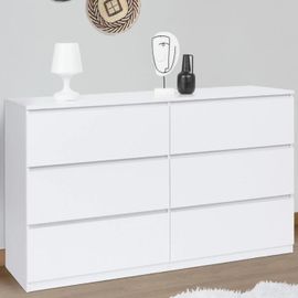 Commode 6 Tiroirs Tomi Xxl 140 Cm Bois Blanc