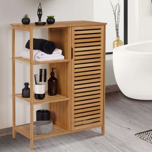 Meuble De Rangement Bambou Bea Salle De Bain 3 Étagères Avec Placard