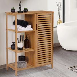 Meuble De Rangement Bambou Bea Salle De Bain 3 Étagères Avec Placard