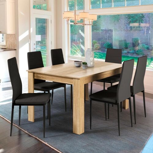 Table À Manger Georgia 6 Personnes Imitation Hêtre 140 Cm